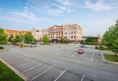 Wide angle view from a distance of the building