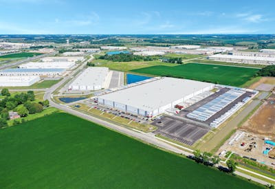 Aerial view of warehouses
